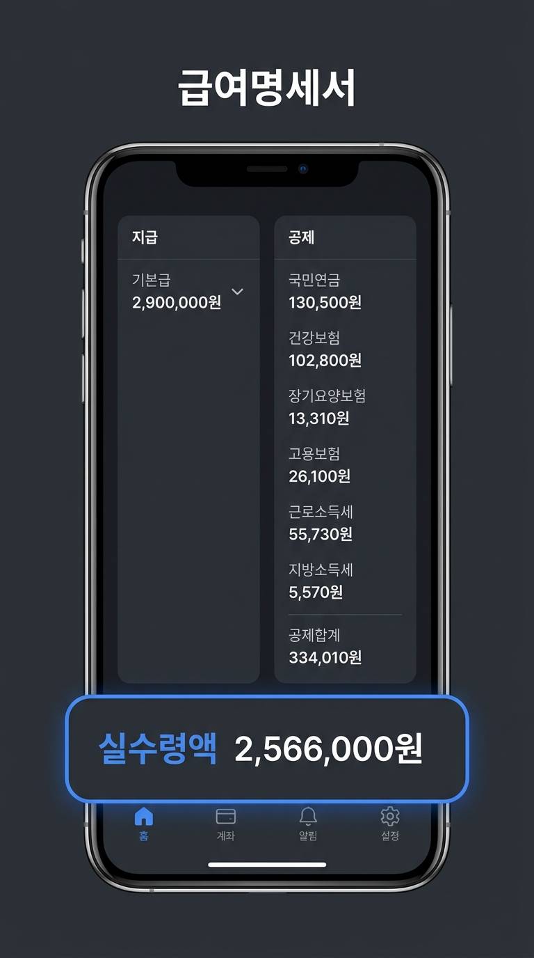 세전 290만원 급여명세서 — 공제 항목별 금액과 실수령액 256만원