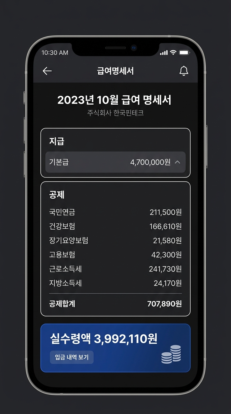 세전 470만원 급여명세서 — 공제 항목별 금액과 실수령액 399만원